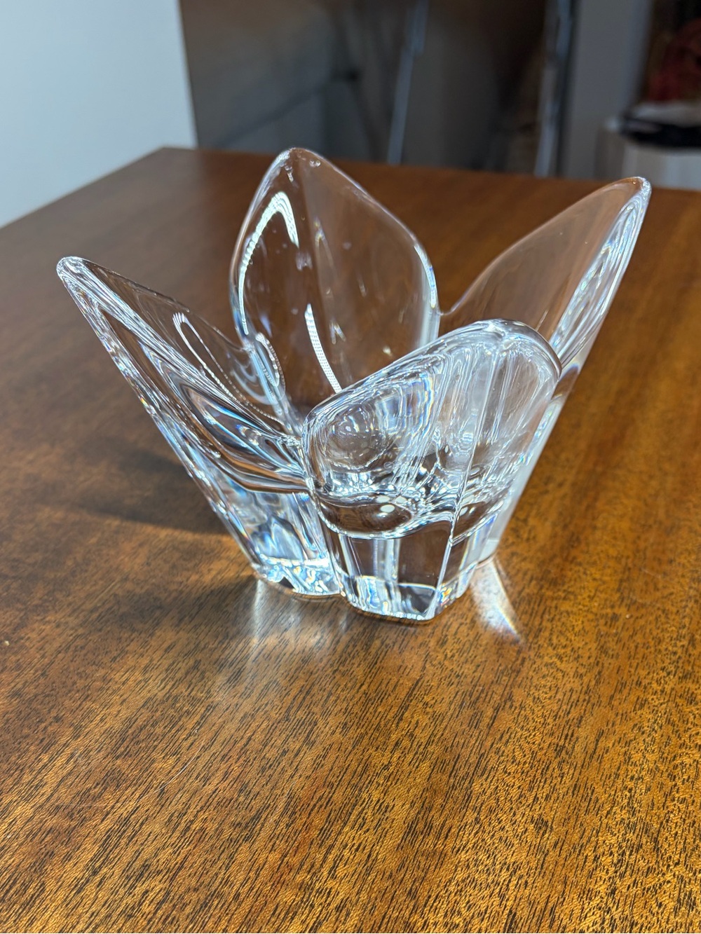 Vintage Orrefors Sweden Crystal Lotus Bowl Signed Lars Hellsten Mid Century Mod